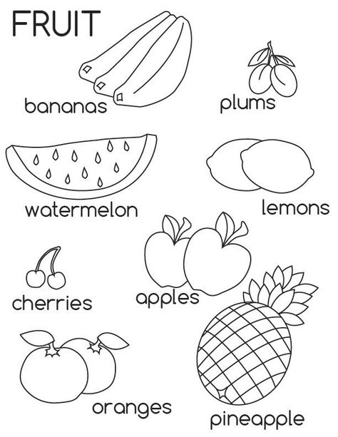 Free Printable Fruit Coloring Pages For Kids Coloring Worksheets For Kindergarten, Fruit Coloring, Vegetable Coloring Pages, Kindergarten Coloring Pages, Fruit Coloring Pages, Fruits For Kids, Worksheet For Kids, Fruit Picture, Color Worksheets