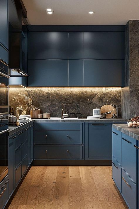 Top 21 Stunning Blue Cabinet Backsplash Ideas for Your Kitchen Blue Cabinet Backsplash, Modern Kitchen Blue, Cabinet Backsplash Ideas, Blue Aesthetic Home Decor, Blue Aesthetic Home, Kitchen Ideas Blue, Blue Kitchen Paint, Blue Kitchen Inspiration, Blue Gray Kitchen Cabinets