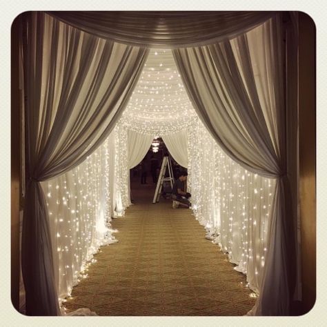 Event Entrance Decor, Wedding Curtains, Ceremony Backdrop Outdoor, Wedding Reception Entrance, Wedding Reception Hall, Hall Decorations, Reception Entrance, Wedding Hall Decorations, Reception Backdrop