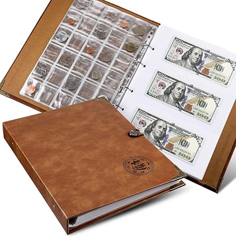 Coin Collecting Holder Album with 150 Coin Pockets and 240 Paper Currency Pockets, PU Leather Coins Collection Holder Penny Currency Storage Book Currency Collection, Coin Collecting Books, Banknote Collection, Coins Collection, Buy Coins, Coin Collection, Commemorative Coins, Manama, Book Holders