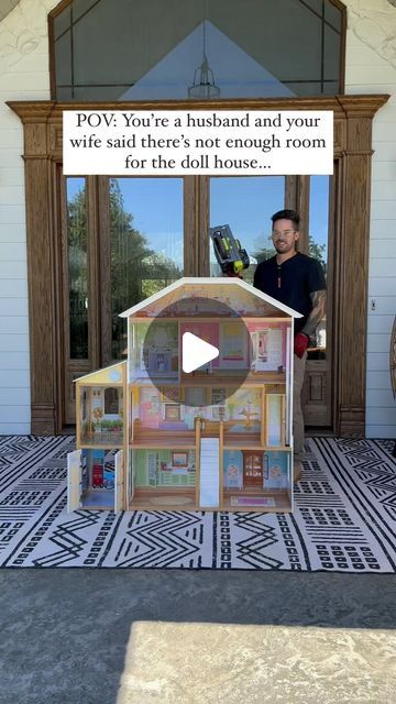 Mason Smith on Instagram: "From an unused old little cubby in their closet to a magical doll house that my daughters will use for years to come. Was the little front door necessary? No, but doing it makes it all the more magical. Shoutout to @kyliekatich for inspiring the idea to add the little door and for encouraging me to take the plunge and cut a hole in the wall… because heck, holes can be fixed, but memories last forever! #DIY #dollhouse" Built In Doll House, Doll House Redo, Doll House Storage Ideas, Redo Doll House Ideas, Diy Doll Wardrobe Closet, Diy Barbie Dream House, Boys Dolls House Ideas, Doll House Diy Ideas, Repurposed Dollhouse