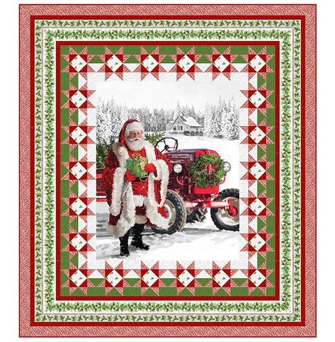 Santa Quilt Panels, Truck Quilt Pattern, Presents From Santa, Truck Quilt, Santa Quilt, Panel Quilt Patterns, Lap Quilt Patterns, Quilt Borders, Fabric Panel Quilts