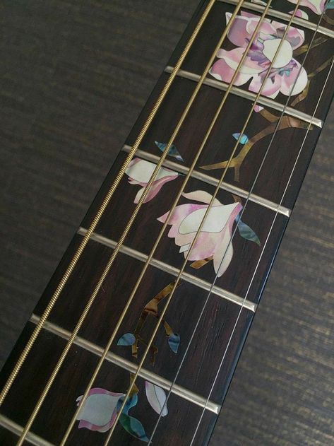 @fairlinnard Tree With Pink Flowers, Types Of Guitars, Fret Markers, Ukulele Art, Pink Flowering Trees, Guitar Inlay, Instruments Art, Guitar Diy, Types Of Guitar