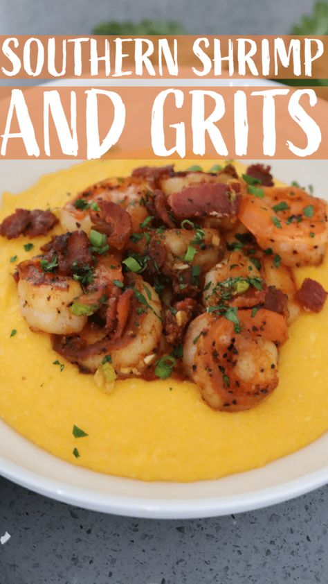 A classic Southern dish that is great for brunch or dinner. Shrimp and grits is an easy no fuss kinda meal that is full of flavor and very comforting. You can never go wrong with this delicious Southern staple.  Whenever I see shrimp and grits on a menu the need to order it is extremely high. While this Southern dish is normally served for breakfast it is now served for any meal. Easy Shrimp And Grits, Southern Shrimp And Grits, Dinner Shrimp, Grits Casserole, Shrimp N Grits Recipe, Grits Recipe, Delicious Seafood Recipes, Shrimp And Grits, Southern Dishes