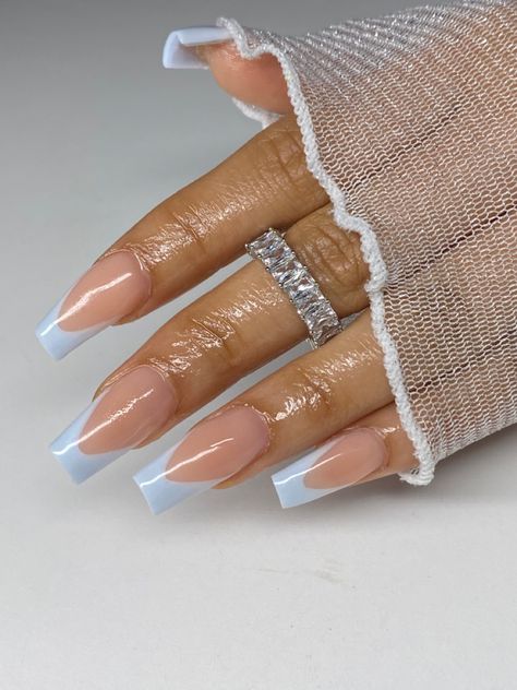 Spring nails Light Blue Nails With Simple Design, Dusty Blue Nails Acrylic Wedding, Icy Blue French Tip Nails, Glittery Spring Nails, Ice Blue Nail Designs, Cinderella Theme Nails, Blue Icy Nails, Wedding Nails With Blue, Bridal Nails Blue