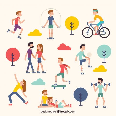 People doing outdoor leisure activities ... | Free Vector #Freepik #freevector #people #design #summer #woman Outdoor Summer Activities, People Design, Flat Art, Web Design Mobile, 21st Century Skills, 4 Images, Disabled People, Weight Workout, Recreational Activities