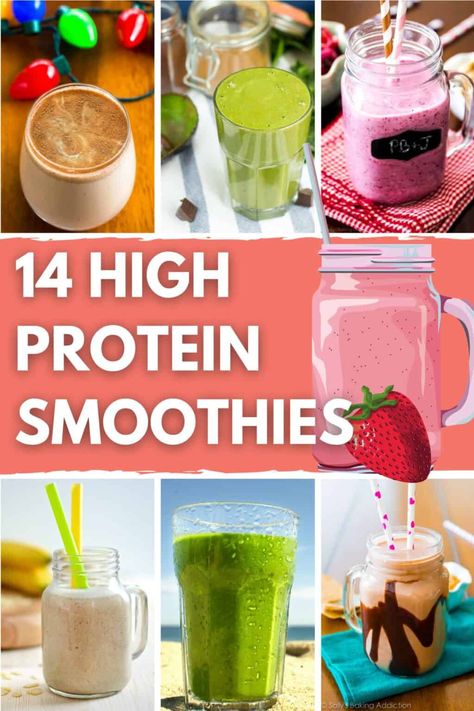 14 High Protein Smoothies (No Protein Powder) High Protien Smoothies, Dessert Shakes, High Calorie Smoothies, Postpartum Meal Prep, Best Vegan Protein Powder, Best Whey Protein Powder, Postpartum Meal, Bright Line Eating Recipes, Low Calorie Smoothies