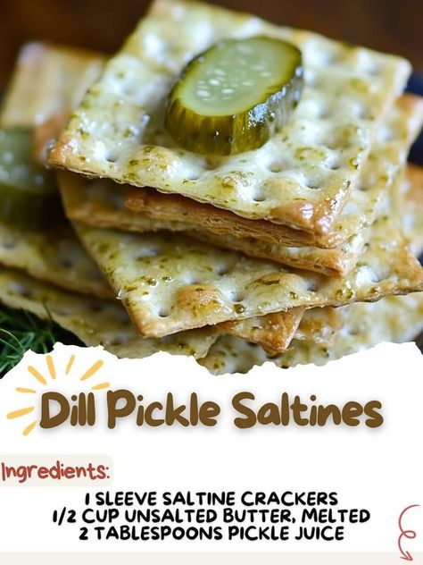 Dill Pickle Saltines, Dried Dill, Heavenly Recipes, Food Hub, Saltine Crackers, Drying Dill, Pickle Juice, Snack Foods, Dill Pickle