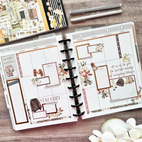 Happy Planner Fall Harvest, Happy Planner Fall Harvest Layout, Happy Planner Fall Layout Ideas, Fall Planner Layout, Vertical Planner Layout Ideas, Happy Planner Vertical Layout Ideas, October Journaling, November Planner, Calendar Planning