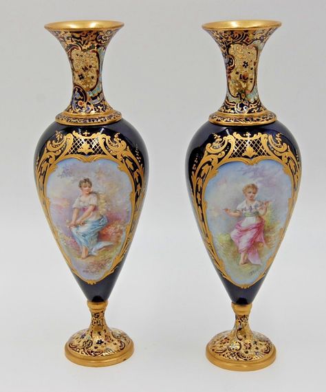 MAGNIFICENT 19C SEVRES FRENCH PARIS HAND PAINTED COBALT VASE SET of 2 ...WOW $2,442.95 - PicClick CA French Paris, Painted Porcelain, Vase Set, Hand Painted Porcelain, Porcelain Vase, French Antiques, Cobalt, Porcelain, Chips