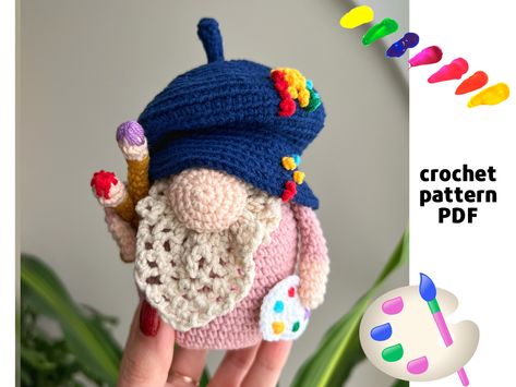 Excited to share this item from my #etsy shop: Crochet painter gnome pattern PDF Artist crochet pattern Painter amigurumi Art gonks crochet pattern Painting brush crochet Profession gnome Painter Gnome, Brush Crochet, Crochet Gnomes, Crochet Artist, Gnome Pattern, Pattern Painting, Painting Brush, Star Candy, Gnome Patterns