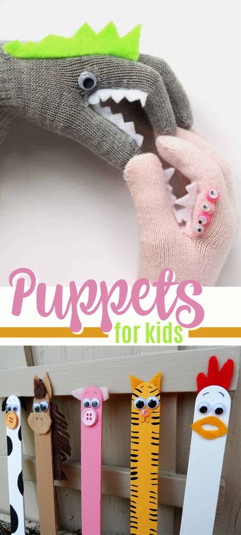 Whether it's a puppet unit in class or a fun weekend puppet performance with the family, these easy to make puppets are a great kid's craft! #puppets #kidspuppets #diykidspuppets #diypuppets #sockpuppets #kidscrafts #diykidscrafts #craftsbyamanda Puppet Activities For Kids, How To Make Puppets For Kids, Puppet Making For Kids, Sock Puppets Diy Easy, Animal Puppets For Kids To Make, Puppet Show Ideas, Puppets For Kids To Make, Felt Puppets Diy For Kids, Making Puppets With Kids