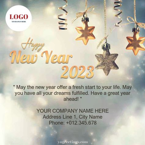 Sparkling 2023 New Year Greeting Card for Company Business New Year Wishes, Greeting Card Maker, New Year Card Design, Easy Homemade Christmas Gifts, New Year Offers, Happy New Year Message, New Year Message, New Year Images, Happy New Year Greetings