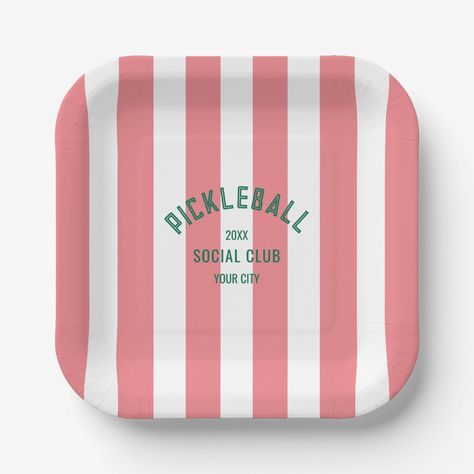 Pickleball Social Club Pink Cabana Stripe Party Paper Plates Pickleball Theme Party, Pickleball Party, Bach Party, Paper Plates Party, Party Paper, Party Plates, Social Club, Pickleball, Theme Party