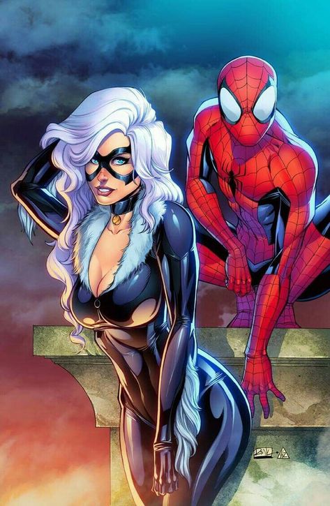 Cat And Spiderman, Black Cat And Spiderman, Cat Spiderman, Spiderman Black Cat, Felicia Hardy, J Scott Campbell, Black Cat Marvel, Spectacular Spider Man, Scott Campbell