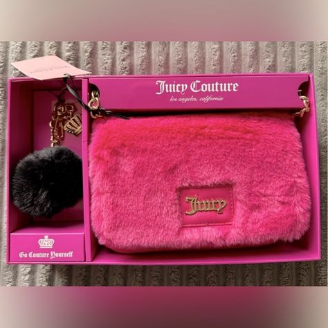 NWT Juicy Couture Free Love Hot Pink Flap Crossbody Bag Black Faux Fur Keychain Free Love, Couture Bags, Juicy Couture Bags, Juicy Couture, Hot Pink, Faux Fur, Pom Pom, Couture, Chain