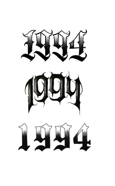 Tattoo Script Numbers, 1950 Tattoo Number, 1994 Lettering Tattoo, Traditional Number Tattoo, 1994 Tattoo Ideas, Lettering Numbers Tattoo, Numeros Tattoo, Number Fonts Tattoo, Tattoo Numero