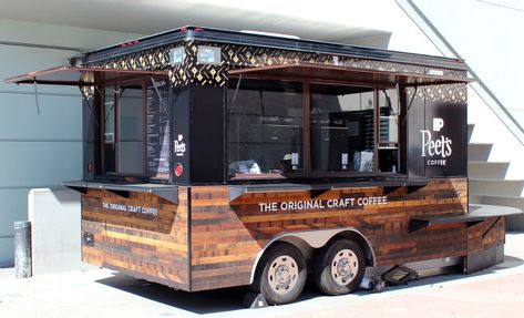 Food truck / coffee shop trailer on wheels. We help you make your business BIG  on tiny wheels. http://www.garciaarchitects.com/big-business-on-tiny-wheels Coffee Shop On Wheels Ideas, Food Truck Coffee Ideas, Food Truck Cafe Coffee Shop, Coffee Food Trailer, Black Food Trailer, Taco Trailer Ideas, Coffee On Wheels, Coffee Shop On Wheels, Rustic Food Truck