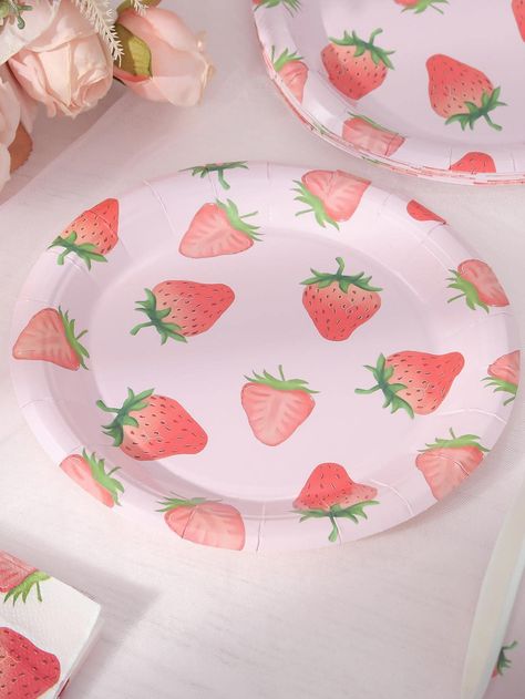 Pink  Collar  Paper   Embellished   Event & Party Supplies Daisy And Strawberry Party, Strawberries And Daisies Party, Cute Paper Plates, Strawberry Plates, Strawberry Paper Plates, Pink Disposable Plates, Strawberry Plate Design, Birthday Party Plates, Cartoon Paper