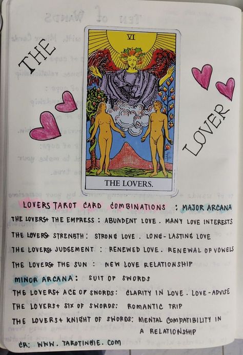 Tarot Notes, The Lovers Card, Tarot Guidebook, Tarot Reading Spreads, Learning Tarot, Lovers Card, Tarot Interpretation, Tarot Cards For Beginners, Magia Das Ervas