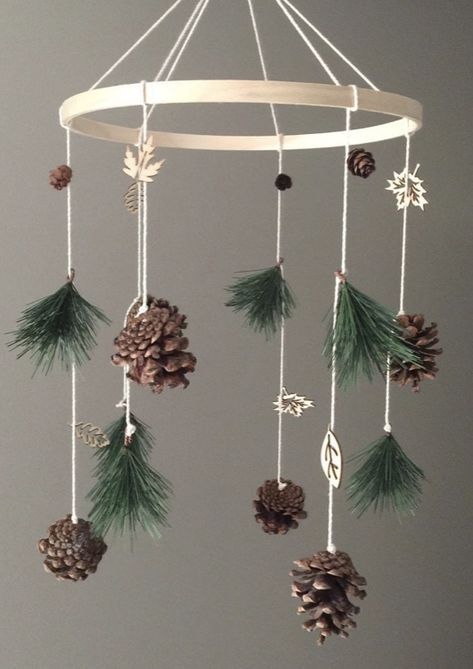 Small Woodland Nursery, Woodland Camper Decor, Pine Cone Mobile, Winter Woodland Nursery, Whimsical Nature Themed Nursery, Cabin Theme Nursery, Nature Theme Decor, Woodland Nursery Curtains, Winter Nursery Theme