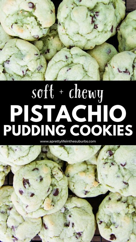 Pistachio Dessert Pudding, Pistachio Pudding Cookies, Pudding Cookies Recipes, Cookies With Chocolate Chips, Chocolate Chip Pudding, Tahini Cookies, Cookie Recipes Chewy, Chocolate Chip Pudding Cookies, Cookies With Chocolate