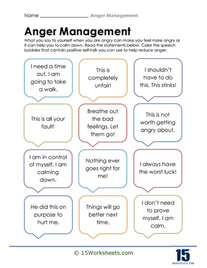 Mind Messages Worksheet - 15 Worksheets.com Anger Coping Skills For Kids, I Feel Statements Worksheet, Anger Management Activities For Kids, Anger Coping Skills, Anger Worksheets, Anger Management Activities, Oppositional Defiant Disorder, Counseling Techniques, Holiday Science