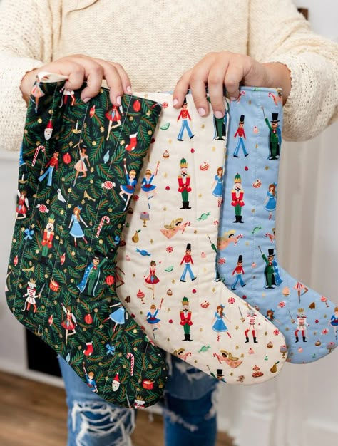 Quilted Christmas Stockings Choose Your Own Rifle Paper Co - Etsy Stockings Ideas Christmas, Mixed Stockings Christmas, Preppy Christmas Stocking, Fun Christmas Stockings, Applique Stockings Christmas, Christmas Stocking No Mantle, Traditional English Christmas Decor, Colorful Stockings Christmas, Christmas Stocking Quilted