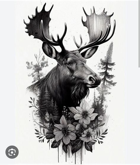 #ElegantTattoos #FineLineTattoo #ChicTattoos #ArtisticInk #SophisticatedTattoo #DelicateTattoo #MinimalistTattoo #ElegantInk #StylishTattoos #ElegantBodyArt Deer Pics, Moose Tattoo, Bestie Tattoo, Tattoo Expo, Back Piece Tattoo, Western Tattoos, Deer Pictures, Weird Tattoos, Laser Art