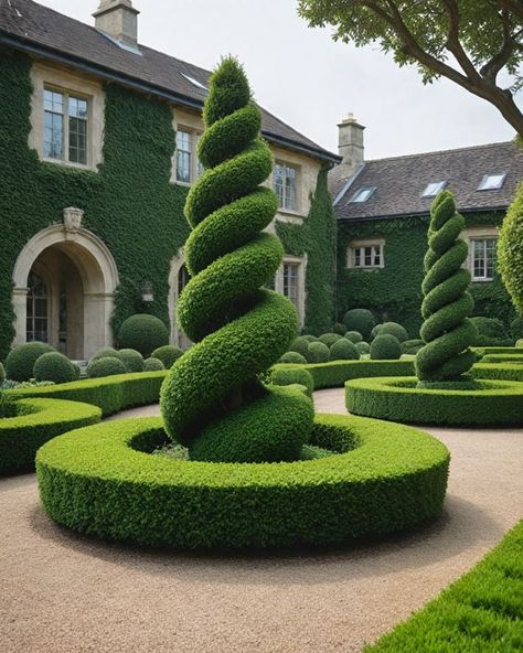 Boxwood Topiary Garden, Boxwood Garden, Garden Hedges, Front Garden Landscape, Courtyard Gardens Design, Topiary Garden, Diy Backyard Landscaping, Fence Landscaping, Veg Garden