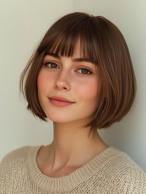 French Bob Haircut: Effortless Chic and Timeless Style for Modern Elegance Bob French Bangs, Short Haircuts With Bangs Round Face, French Bob Straight Hair, French Bob Haircut Round Face, French Bob With Fringe, Bob Haircut Round Face, Haircut Round Face, French Bob Haircut, Shoulder Length Haircuts