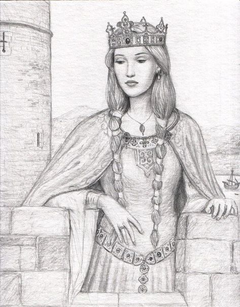 Queen Guinevere, Queen Drawing, The Lady Of Shalott, Medieval Princess, Adult Colouring Pages, Princess Drawings, Arte Sketchbook, King Arthur, Medieval Fantasy