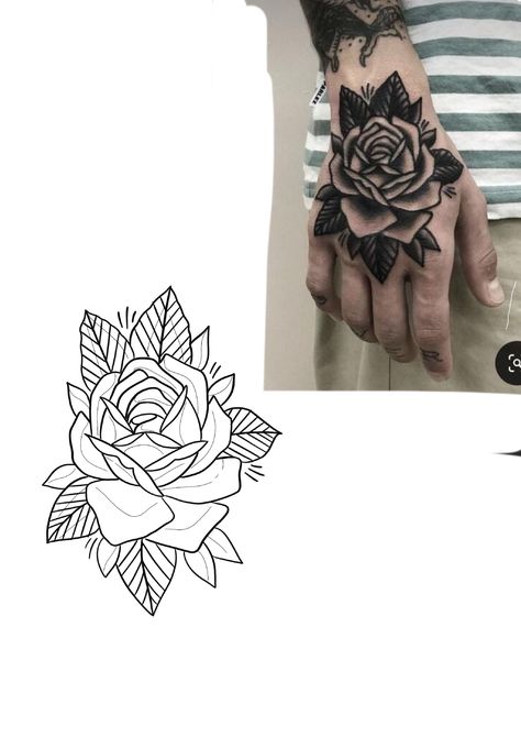 Rose Hand Tattoo Stencil, Hand Tattoos Pictures, Tattoo Para, Geometric Tattoo Hand, Chest Tattoo Stencils, Rose Tattoo Stencil, Tattoo Design For Hand, Wrist Tattoo Designs, Skull Hand Tattoo