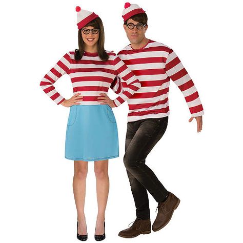 Couples Halloween Costumes & Ideas - Halloween Costumes for Couples | Party City Waldo And Wanda Costume, Where’s Waldo Couples Costume, Wheres Waldo Costumes, Wenda Costume, Where's Waldo Costume, Duo Outfits, Duo Ideas, Waldo Costume, Beer Olympics