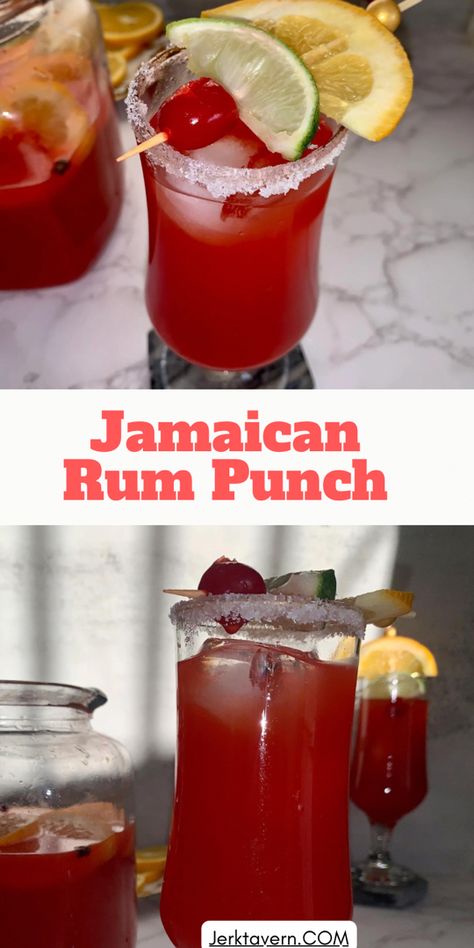 Jamaican Rum Punch Recipe Jamaican Fruit Punch, Jamaican Rum Punch Recipes For A Crowd, Red Jungle Juice, Jamaican Rum Punch, Jamaican Rum Punch Recipes, Jamaican Drinks, Jamaican Desserts, Rum Drinks Recipes, Rum Punch Recipes