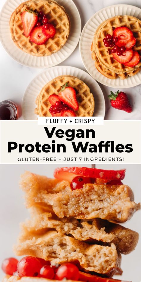 Vegan Protein Waffles (Gluten-Free) Quick High Protein Vegan Meals, Vegan Protein Waffles, Oat Waffles, Best Vegan Protein Powder, Feasting On Fruit, Vegan Protein Recipes, Vegan Entrees, Vegan Waffles, Vegan Breakfasts