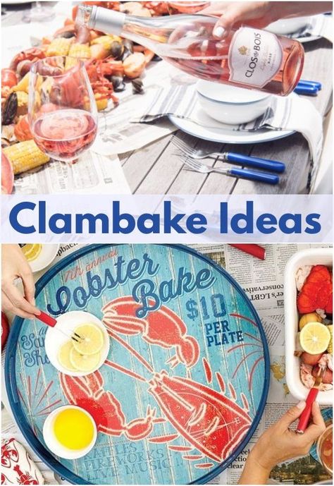 Clambake Ideas Summer Feast Coastal & Nautical Theme Table Styling &Settings Nautical Table Decor, Summer Feast, Coastal Table, Coastal Kitchen Decor, Nautical Table, England Beaches, Clam Bake, Elegant Dinner Party, Table Setting Decor