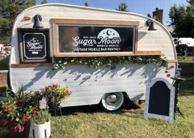 Camper Mobile Bar | Sugar Moon Mobile Bar Vintage Camper Mobile Bar, Vintage Camper Bar, Mobile Bar Camper, Camper Coffee Bar, Camper Mobile Bar, Camper Food Truck, Lemonade Trailer, Horse Trailer Interior Remodel, Mobile Bar Ideas