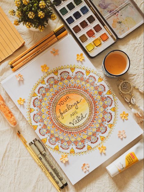 Mandala Cover Page, Kulo Painting, Poster Board Ideas, Drama Journal, Colourful Mandala, Dot Painting Tools, Mandala Arts, Canvas Art Painting Acrylic, Watercolor Mandala