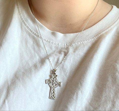 aesthetic silver celtic knotwork cross made in ireland Antique Silver Cross Necklace Spiritual Style, Cross Necklace Aesthetic, Celtic Cross Aesthetic, Gold Celtic Cross Necklace, Gothic Silver Cross Necklace, Celtic Cross Shirt, Celtic Cross Necklace, Necklace Aesthetic, Celtic Knotwork