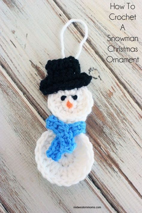 How to Crochet a Snowman Christmas Ornament. Free Pattern! Crocheted Snowman, Snowman Crafts Diy, Crochet Snowman, Confection Au Crochet, Crochet Xmas, Crochet Christmas Decorations, Snowman Christmas Ornaments, Crochet Ornaments, Snowman Ornament