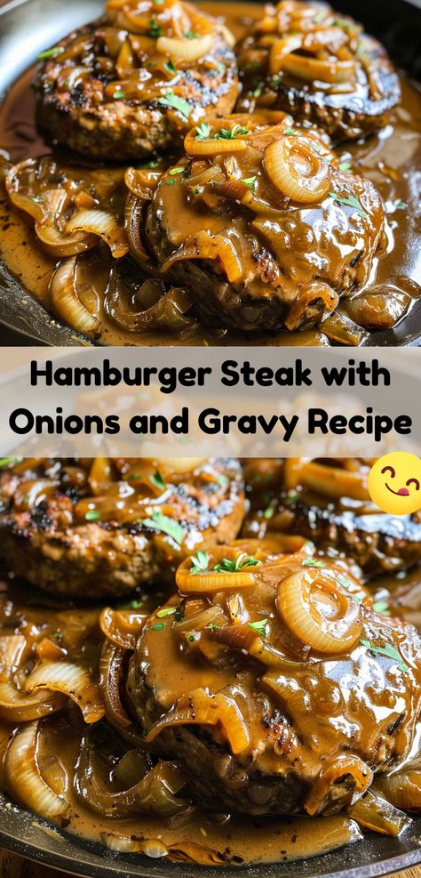 The BEST recipe for Hamburger Steaks made from fresh ground beef with an easy, homemade brown gravy. Easy Recipes With Hamburger Meat Simple, Dinner For 1 Recipes, Fall Recipes With Ground Beef, Recipes Using Burger Ground Beef, Ground Beef Food Ideas, Easy Hamburger Steak Recipes, Burger Dinner Ideas Ground Beef, Simple Meat Recipes, Sunday Dinners Easy