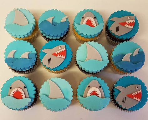 Shark Cupcakes, Christmas Baking Recipes, Shark Party, Fondant Cupcakes, The Shark, Birthday Cake Kids, Birthday Cupcakes, First Girl, Food Safety