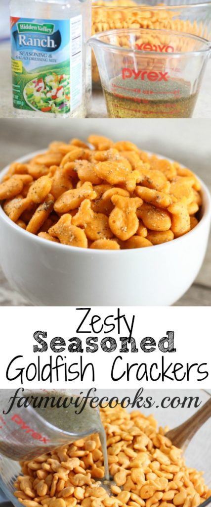 Zesty Seasoned Goldfish Crackers - The Farmwife Cooks Goldfish Snack, Seasoned Crackers, Cracker Recipe, Fish Snacks, Fish Crackers, Goldfish Crackers, Snacks Easy, Chex Mix Recipes, Homemade Crackers