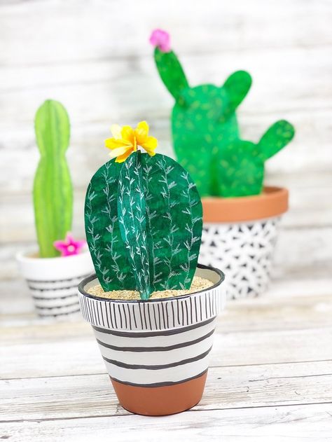 How to Upcycle Faux Cactus Tutorial - Creatively Beth Diy Cardboard Shelf, Cardboard Shelf, Colour Paper Flowers, Green Tissue Paper, Faux Cactus, Corrugated Card, Barrel Cactus, Cardboard Painting, 5 De Mayo