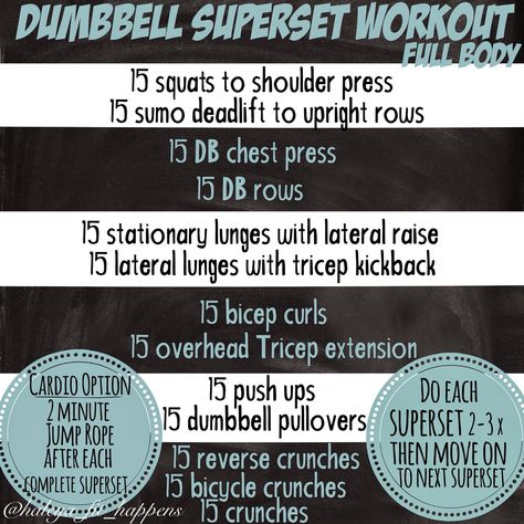 Dumbbell Superset, Strength Wod, Superset Workout, Quick Full Body Workout, Workout Instagram, Dumbbell Workouts, Full Body Dumbbell Workout, Tricep Kickback, Dumbell Workout