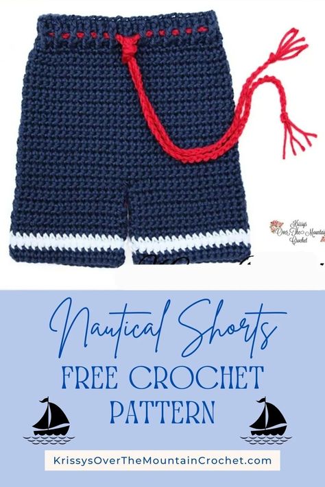 How To Crochet Shorts For A Baby | Free Pattern - Krissys Over The Mountain Crochet Crochet Baby Shorts Free Pattern, Shorts Free Pattern, Baby Shorts Pattern, Mountain Crochet, Crochet Shorts Pattern, Sailor Baby, Easy Crochet Baby, Crochet Short, Crochet Shorts