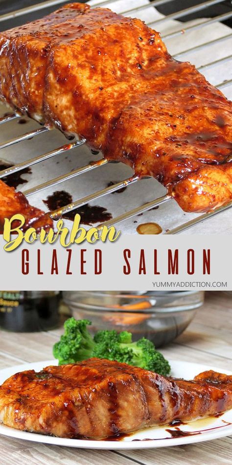 Bourbon Salmon Glaze, Honey Bourbon Salmon, Bourbon Salmon, Honey Glazed Salmon Recipe, Bourbon Glazed Salmon, Salmon Recipes Baked Healthy, Honey Glazed Salmon, Salmon Glaze Recipes, Sweet Bourbon