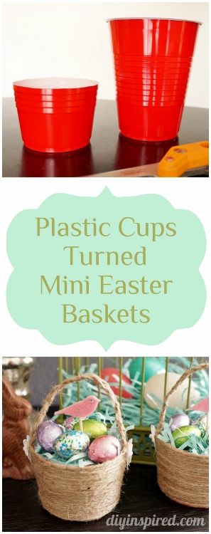 Plastic Cups turned Mini Easter Baskets Pool Easter Basket, Mini Easter Baskets, Diy Easter Baskets, Adult Easter Baskets, Mini Easter Basket, Unique Easter Baskets, Creative Easter Baskets, Easter Basket Crafts, Cup Diy