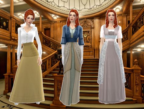 1800s Clothes, Rose Dewitt Bukater, Rose Titanic, Rose Dawson, Dress Creator, Sims 4 Hair Male, Sims 4 Decades Challenge, Titanic 1997, Sims Medieval